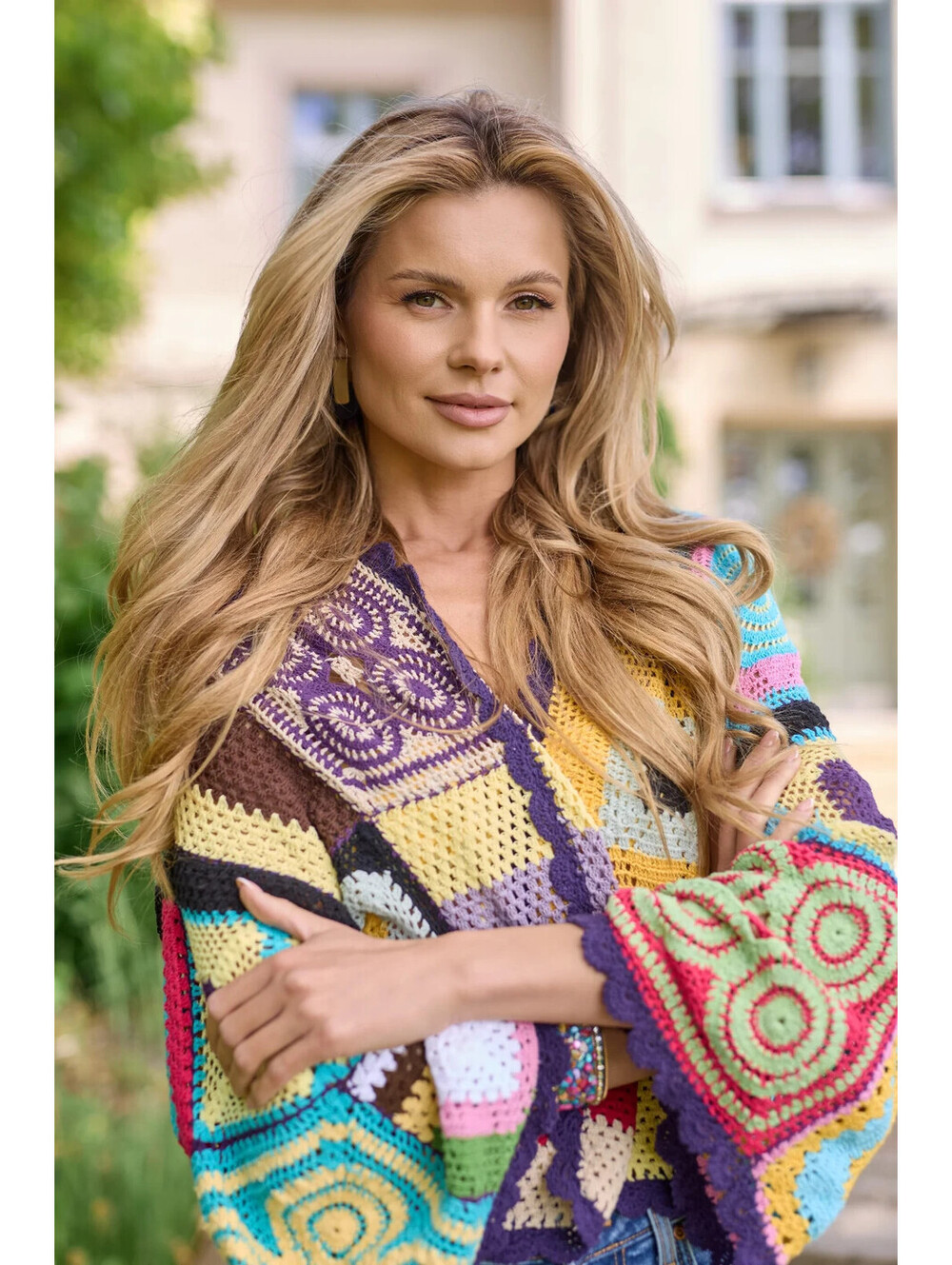 NEW, SAACHI CROCHET COTTON CARDIGAN in multi O/S #T4006